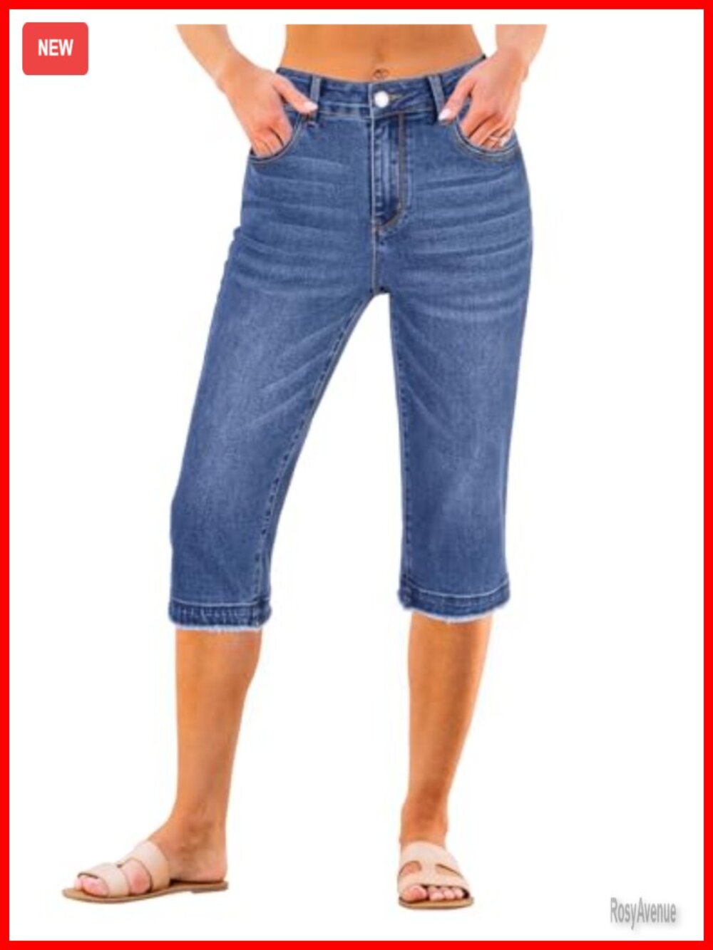 Capri Jeans for Women Stretchy Mid Rise Raw Hem 18 Inseam